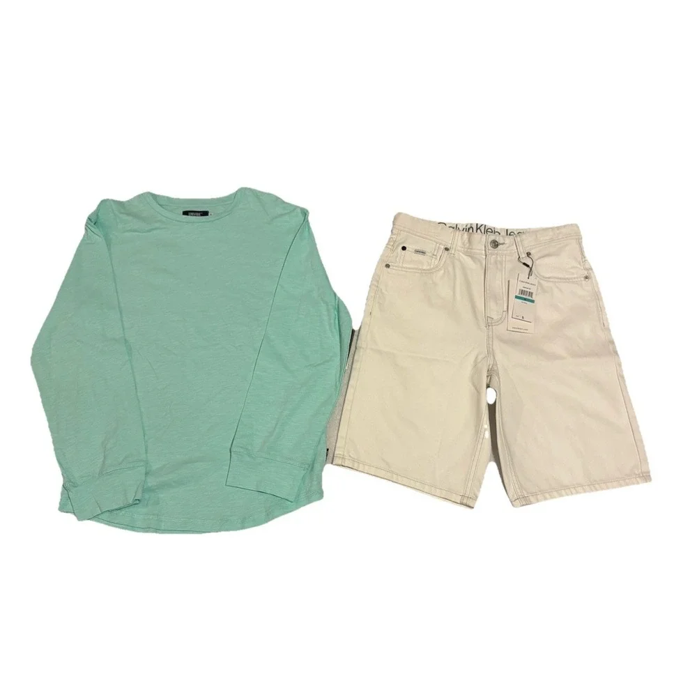 NWT Boys XL Univibe Long Sleeve Tee + Calvin Klein White Shorts Size 16‎ Outfit